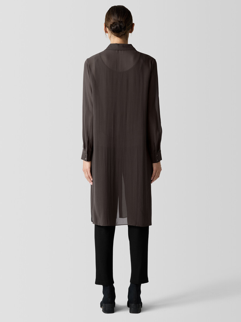 Sheer Silk Georgette Classic Collar Long Shirt 4