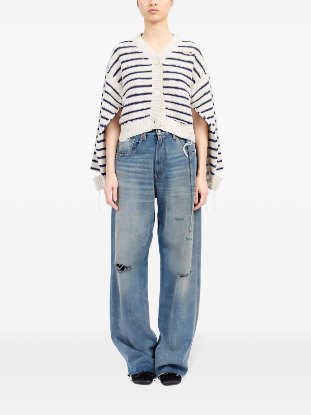 striped cotton knit cardigan - 2