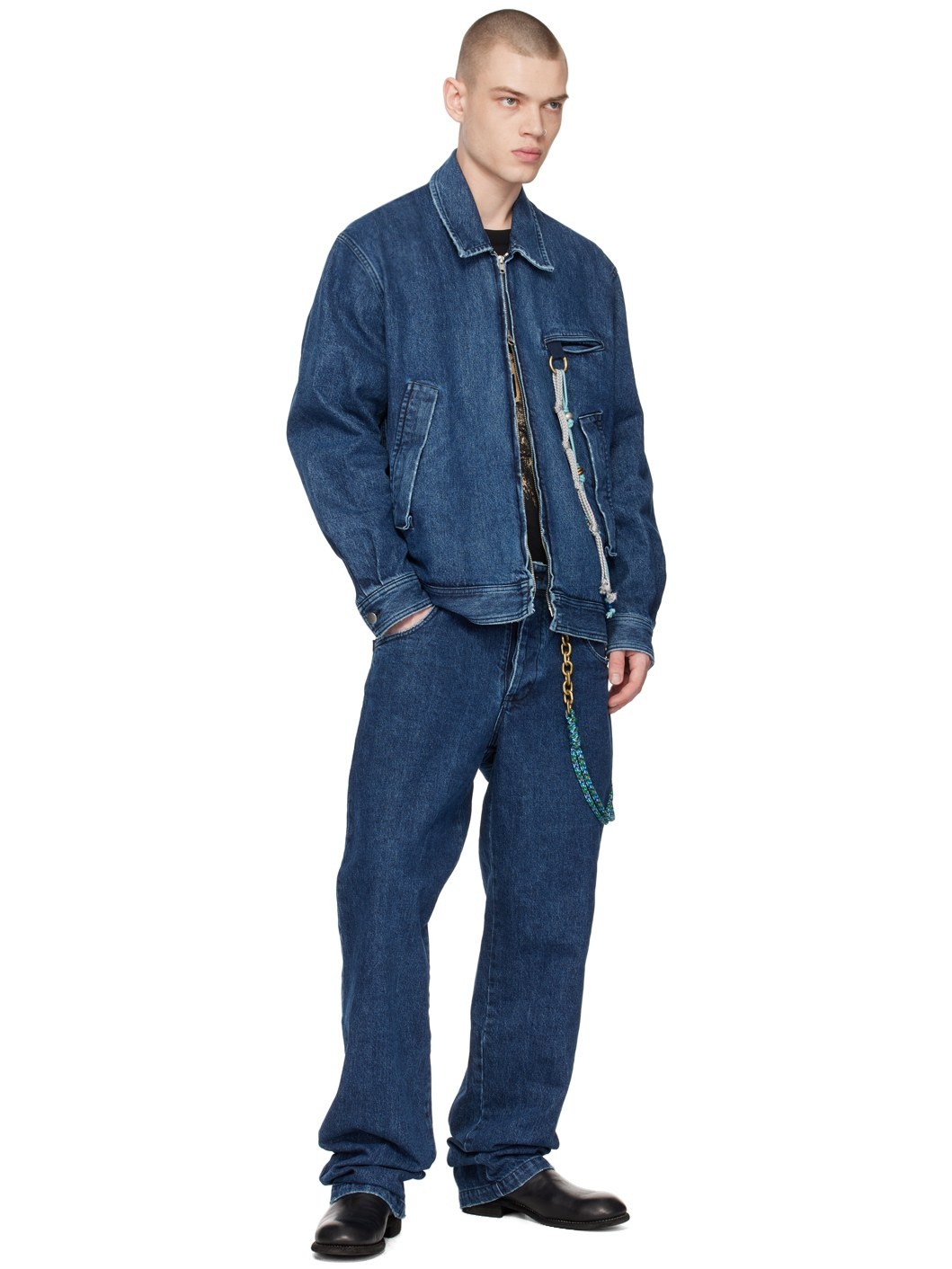 Navy Long Work Jeans - 4