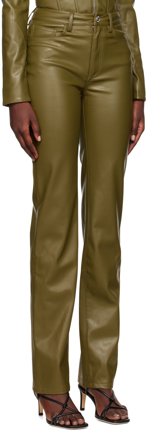 Khaki Chisel Faux-Leather Pants - 2