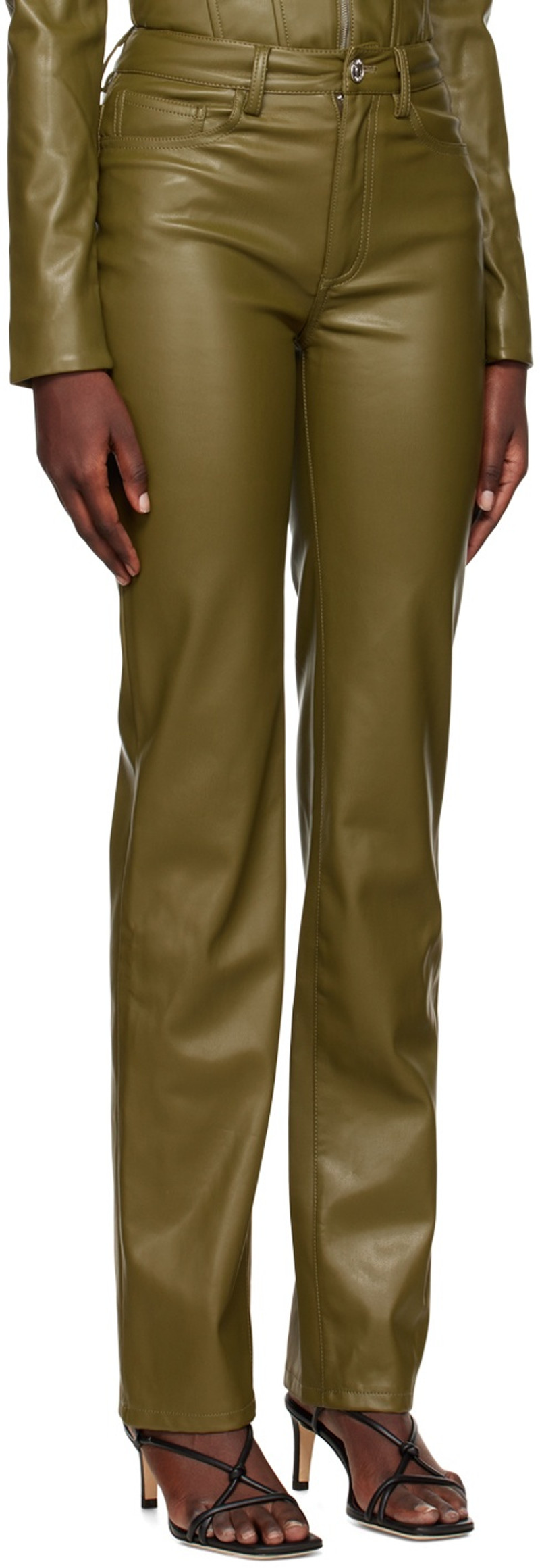STAUD Khaki Chisel Faux-Leather Pants outlook