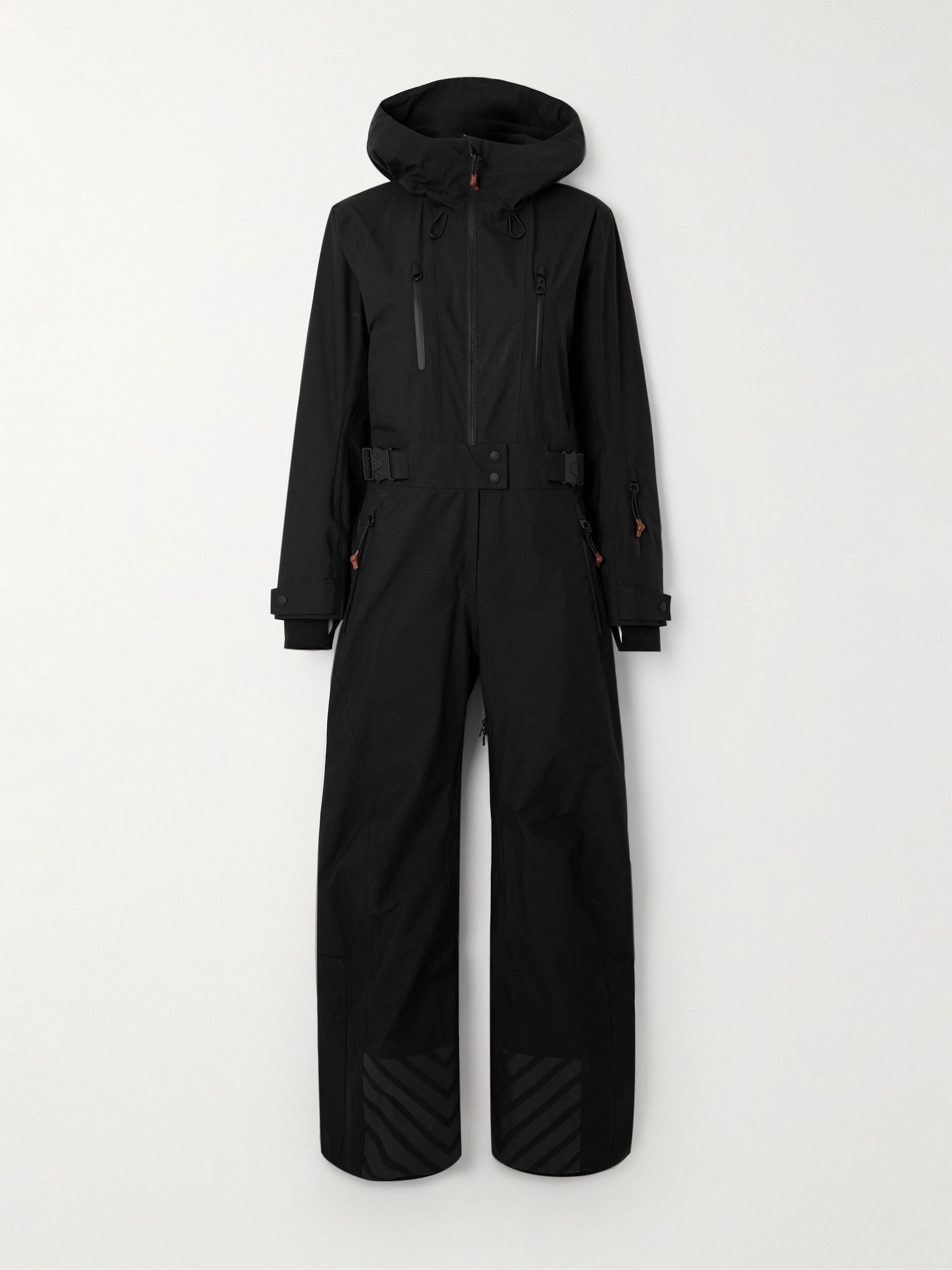 Belted cotton-blend ripstop hooded ski suit Black - 1