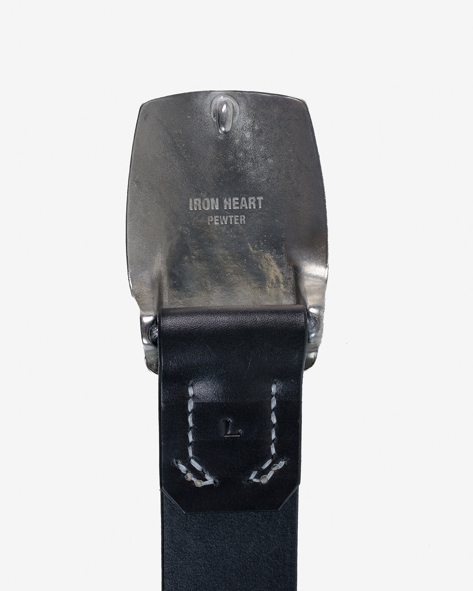 IHB-09-BLKP Heavy Plate Pewter Buckle Tochigi Leather Belt - Black - 3