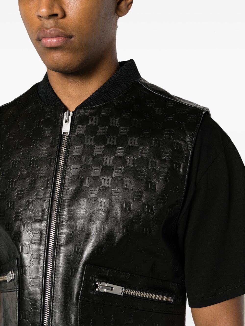 monogram-embossed leather vest - 5