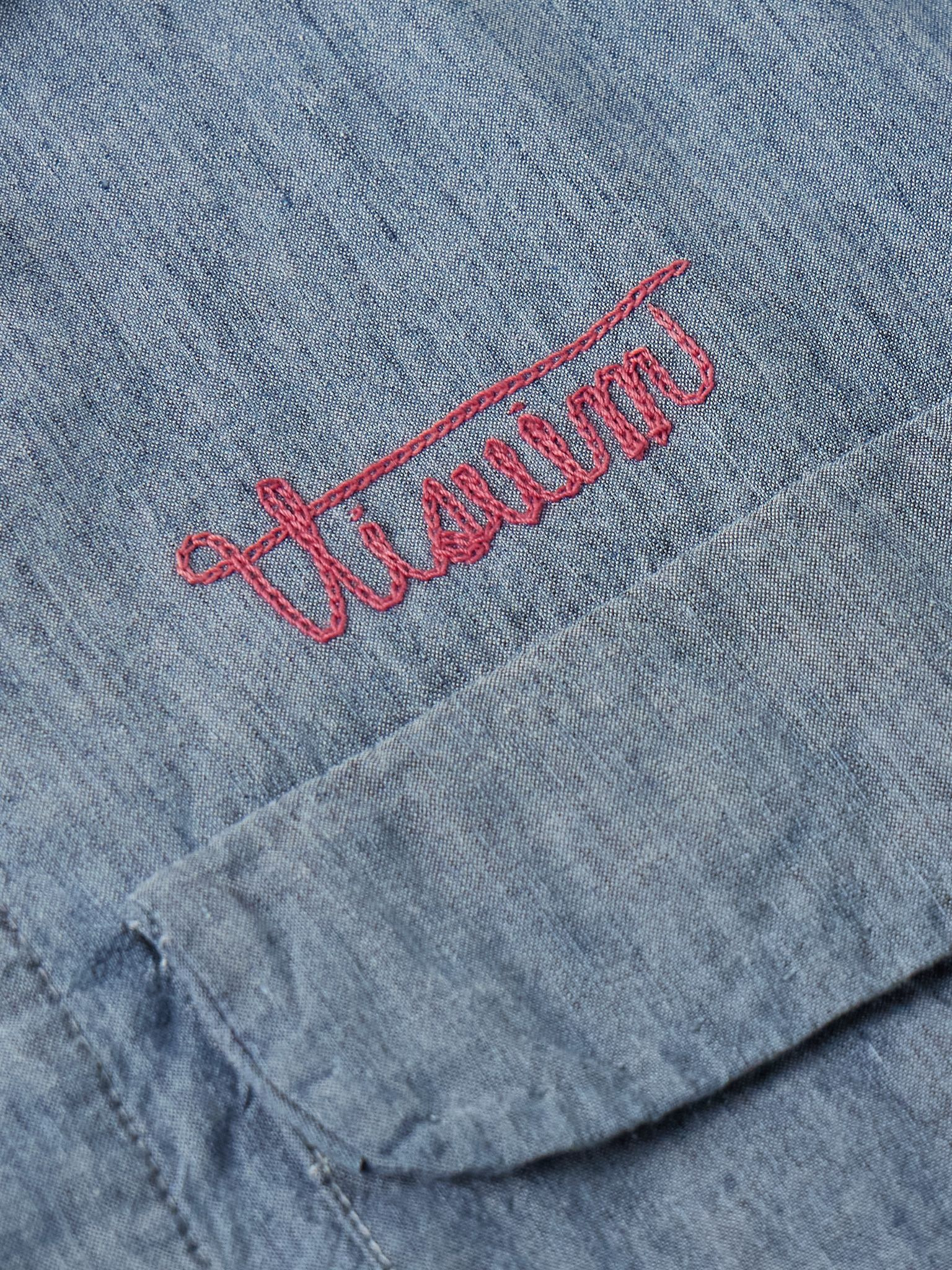 Keesey Convertible-Collar Logo-Embroidered Cotton and Silk-Blend Chambray Shirt Light blue - 4