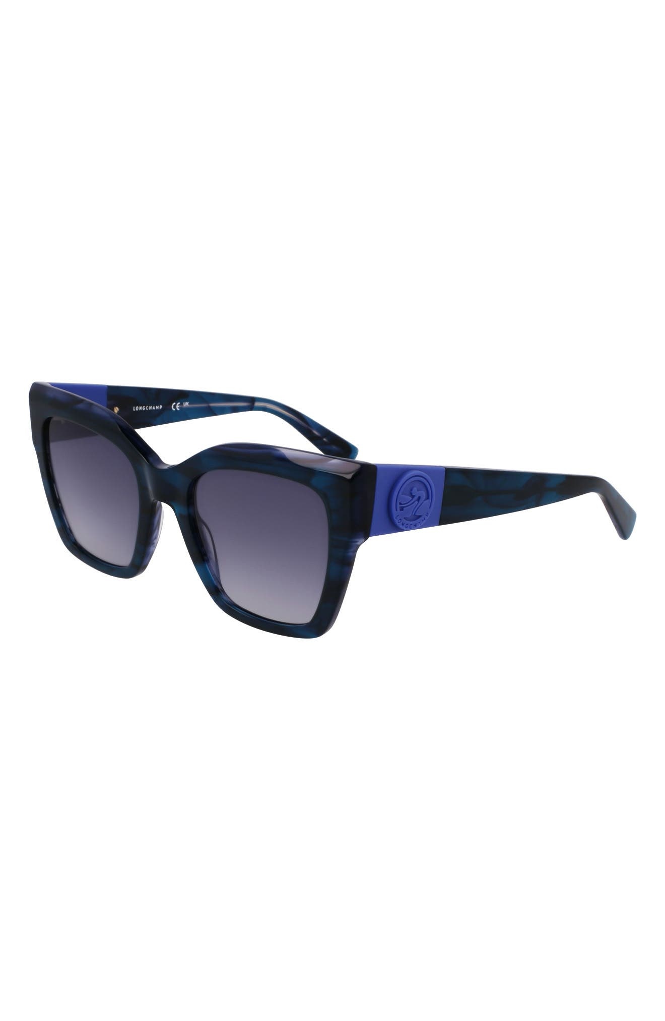 Longchamp Medallion 52mm Modified Rectangular Sunglasses in Striped Blue at Nordstrom - 2