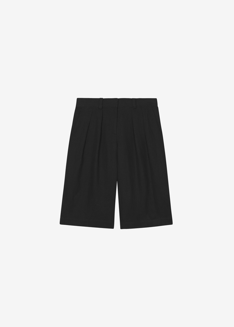 Bilbao Pleated Linen Bermuda Shorts - Black 1