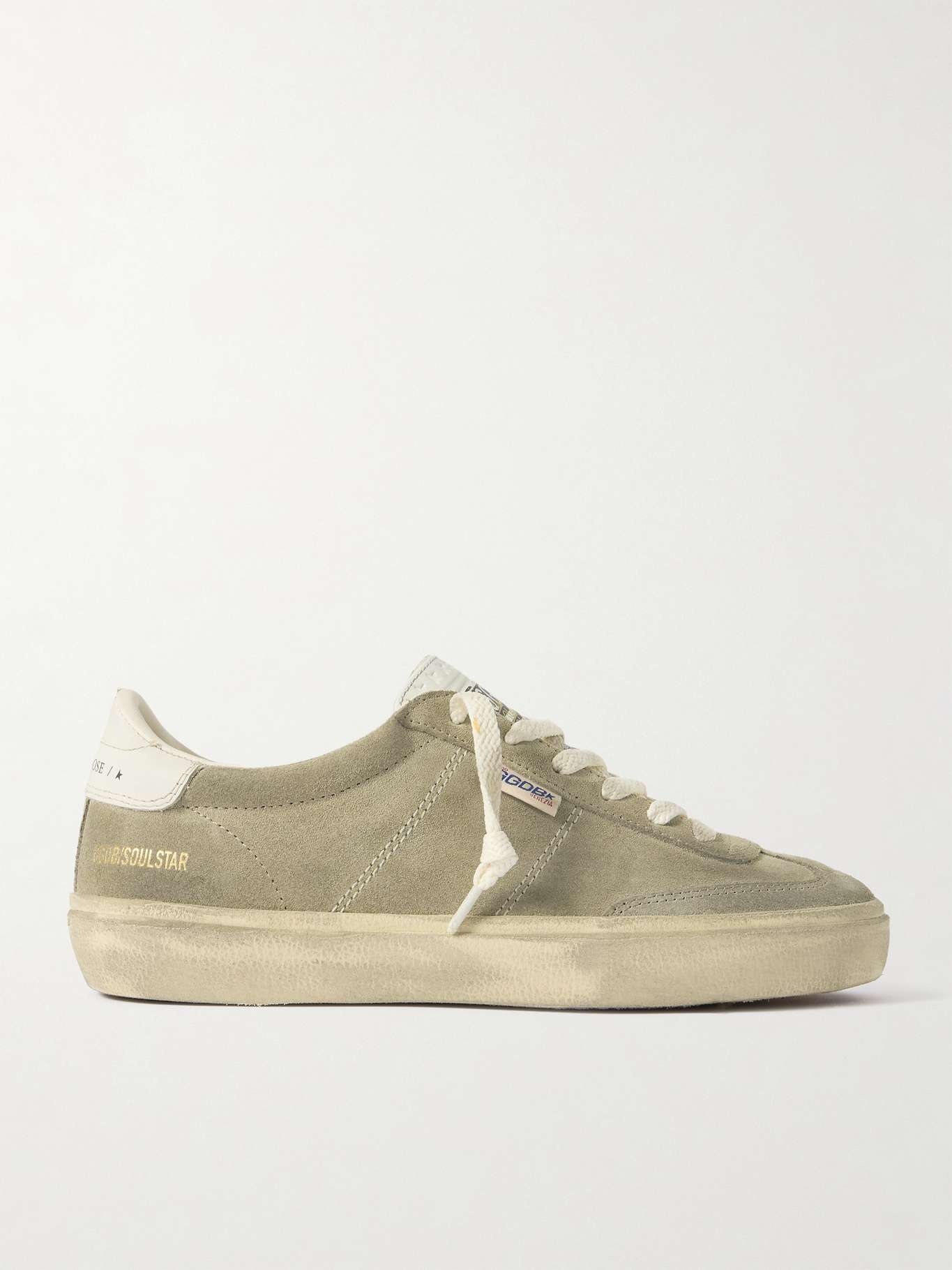 Soul-Star distressed leather-trimmed suede sneakers Taupe - 1