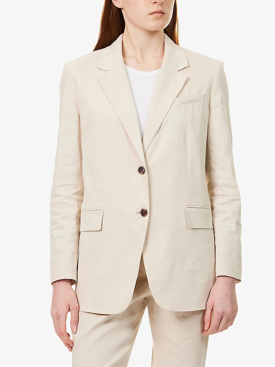Notch-Lapels Two-Flap-Pockets Stretch-Linen Blazer - 3