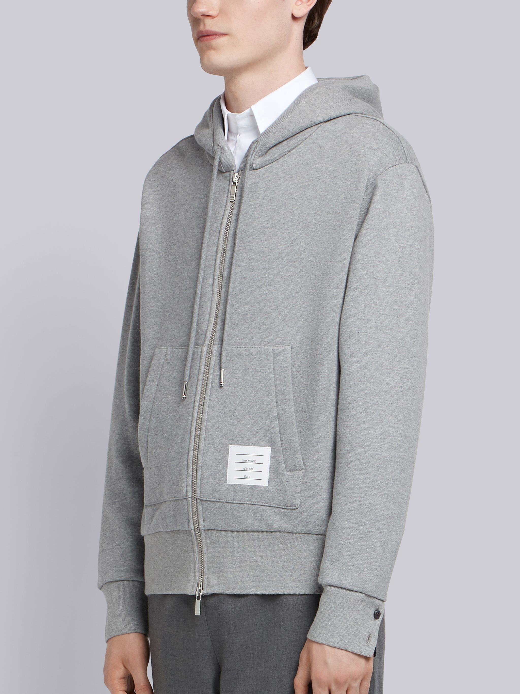 Light Grey Cotton Loopback Center Back Stripe Zip-up Hoodie - 3