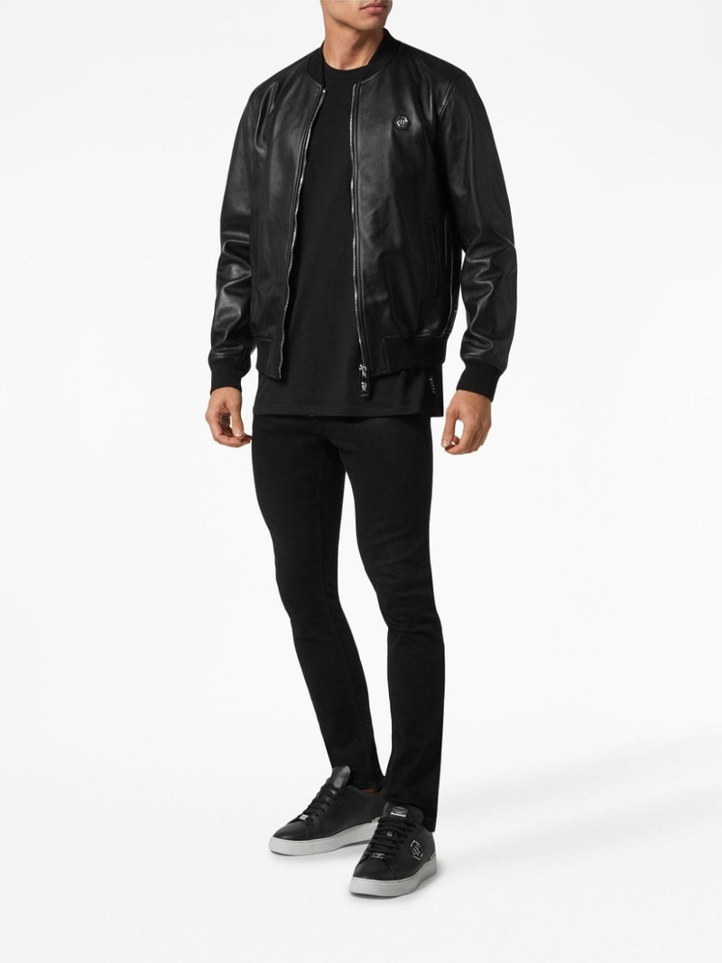 PHILIPP PLEIN 로고 잡아당기기 가죽 재킷 outlook