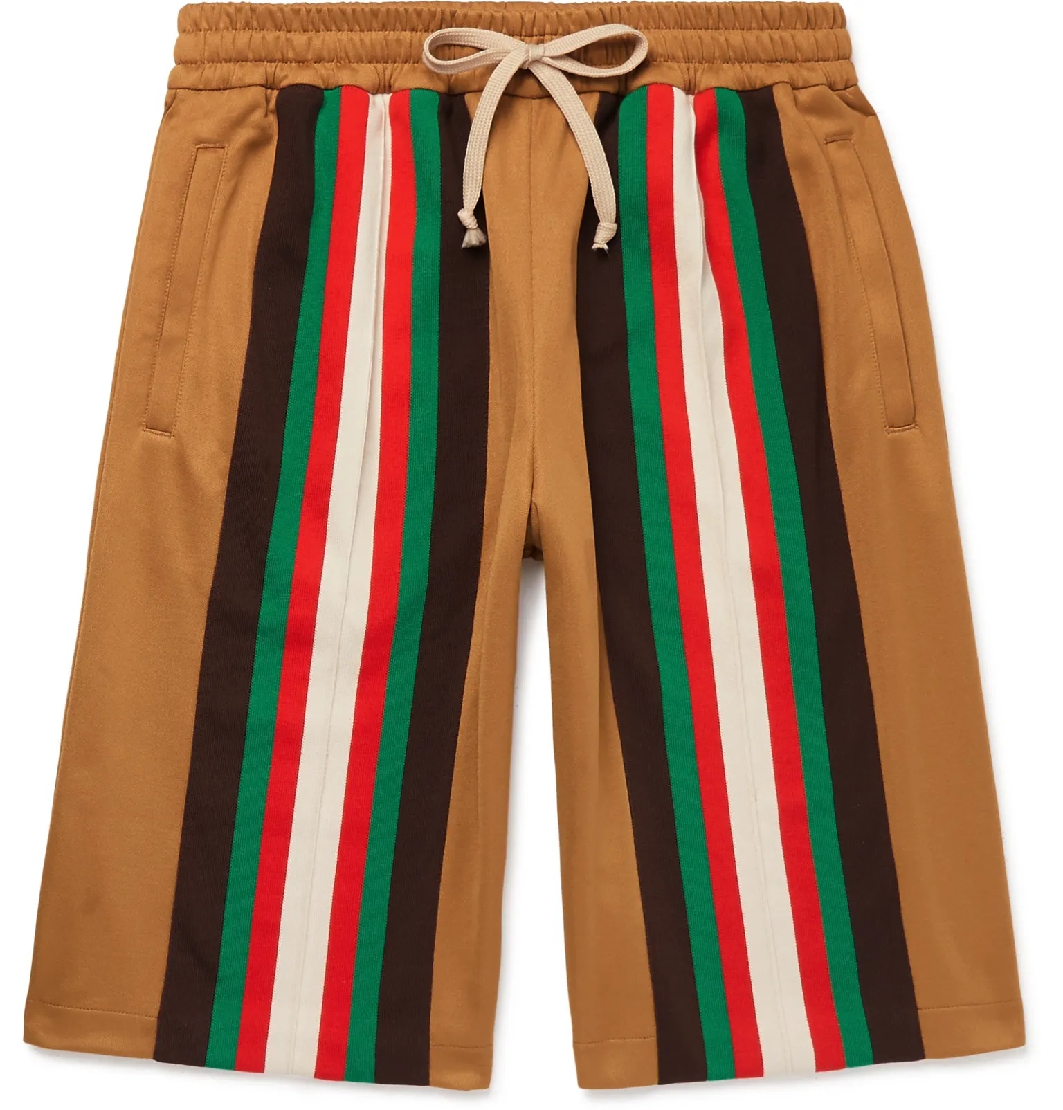 Wide-Leg Striped Webbing-Trimmed Tech-Jersey Shorts - 1