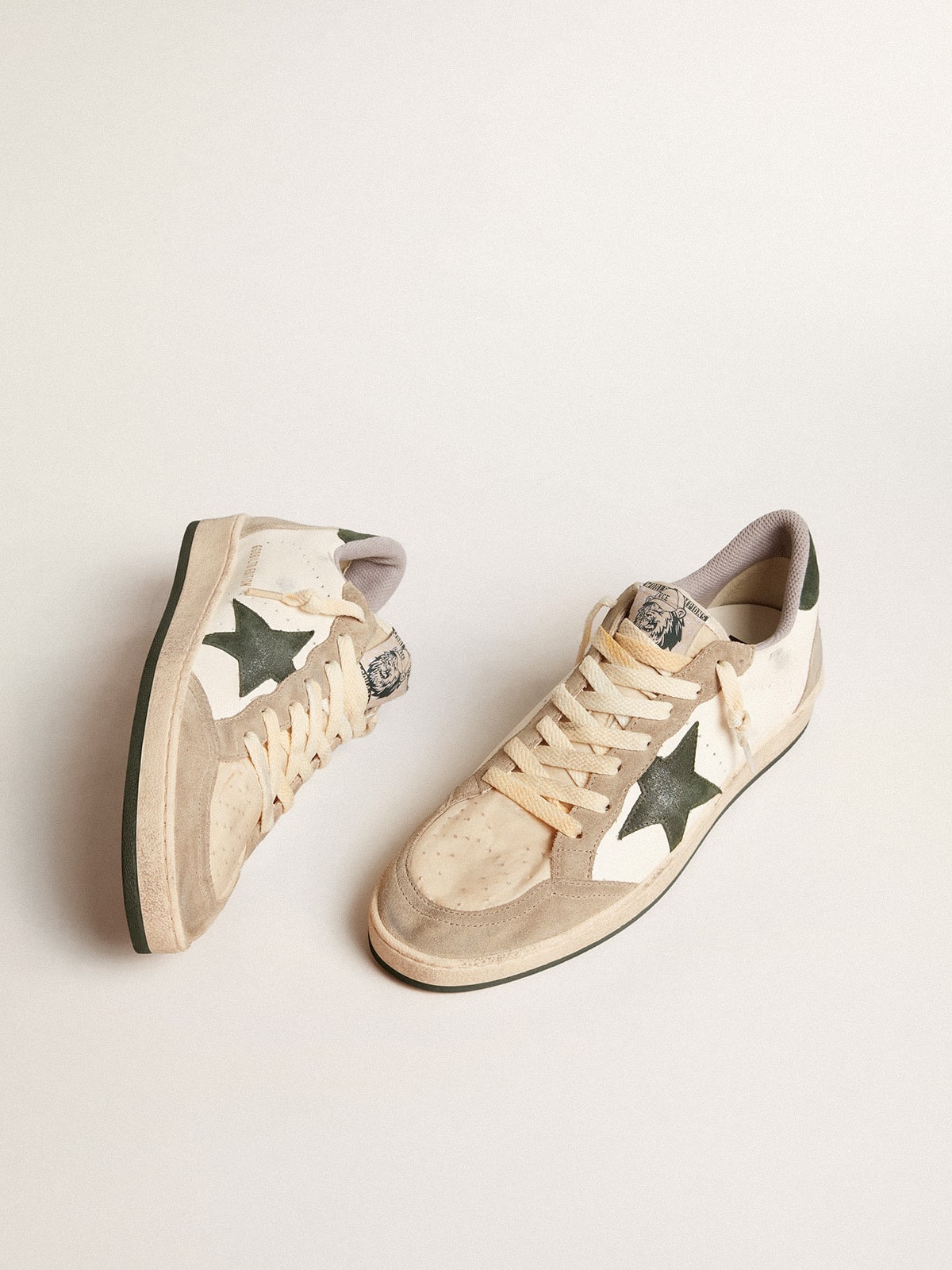 Ball Star LTD in nappa with green star and dove-gray suede inserts - 2