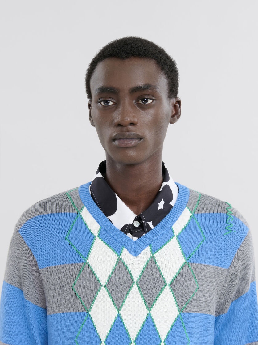 BLUE STRIPE SWEATER WITH ARGYLE MOTIF - 4