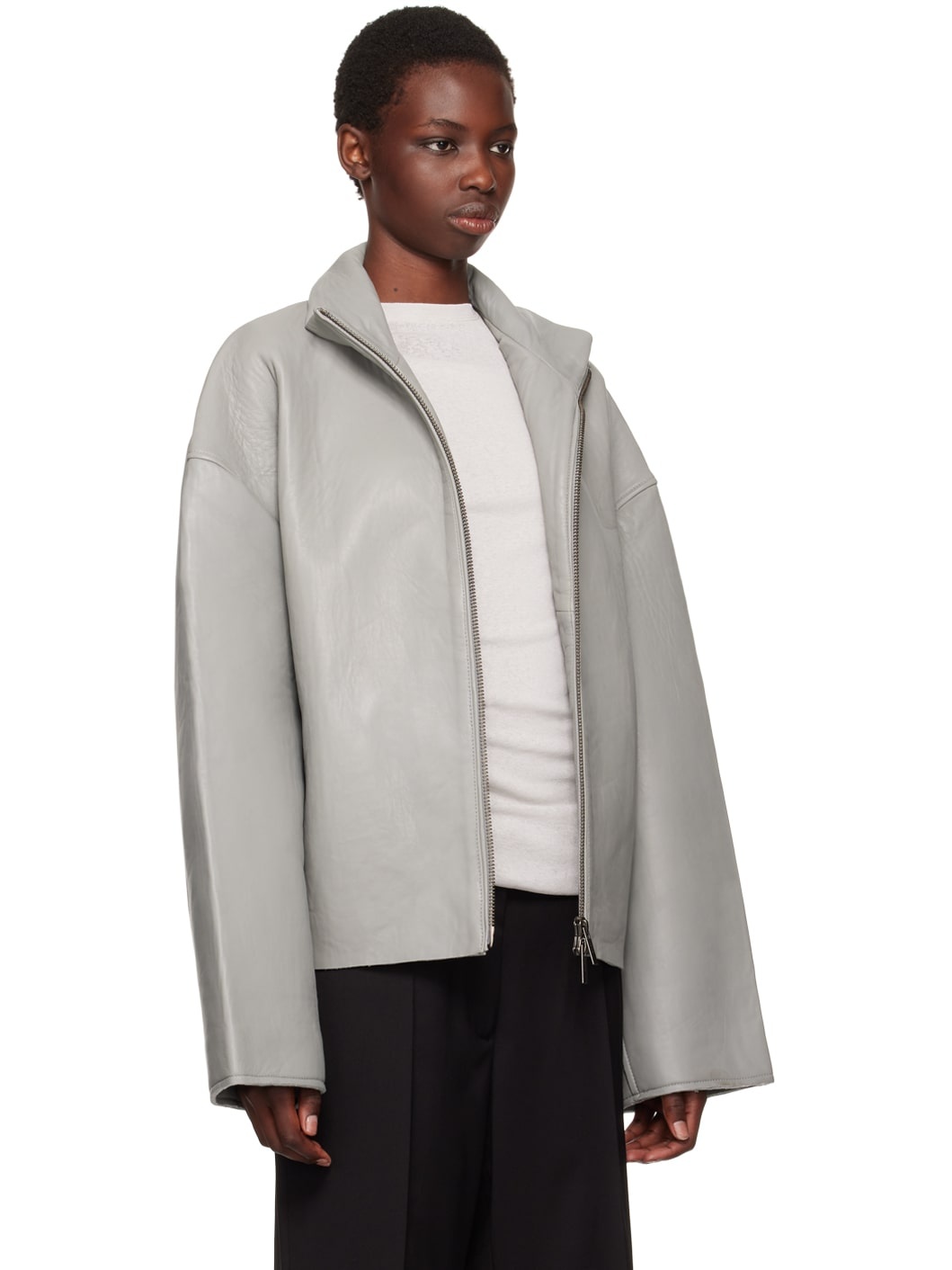 Gray Bonded Leather Jacket - 2