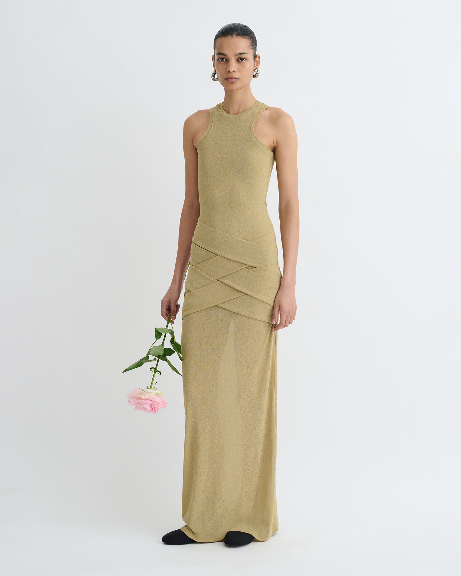 Draped Mesh Jersey Maxi Dress - 3