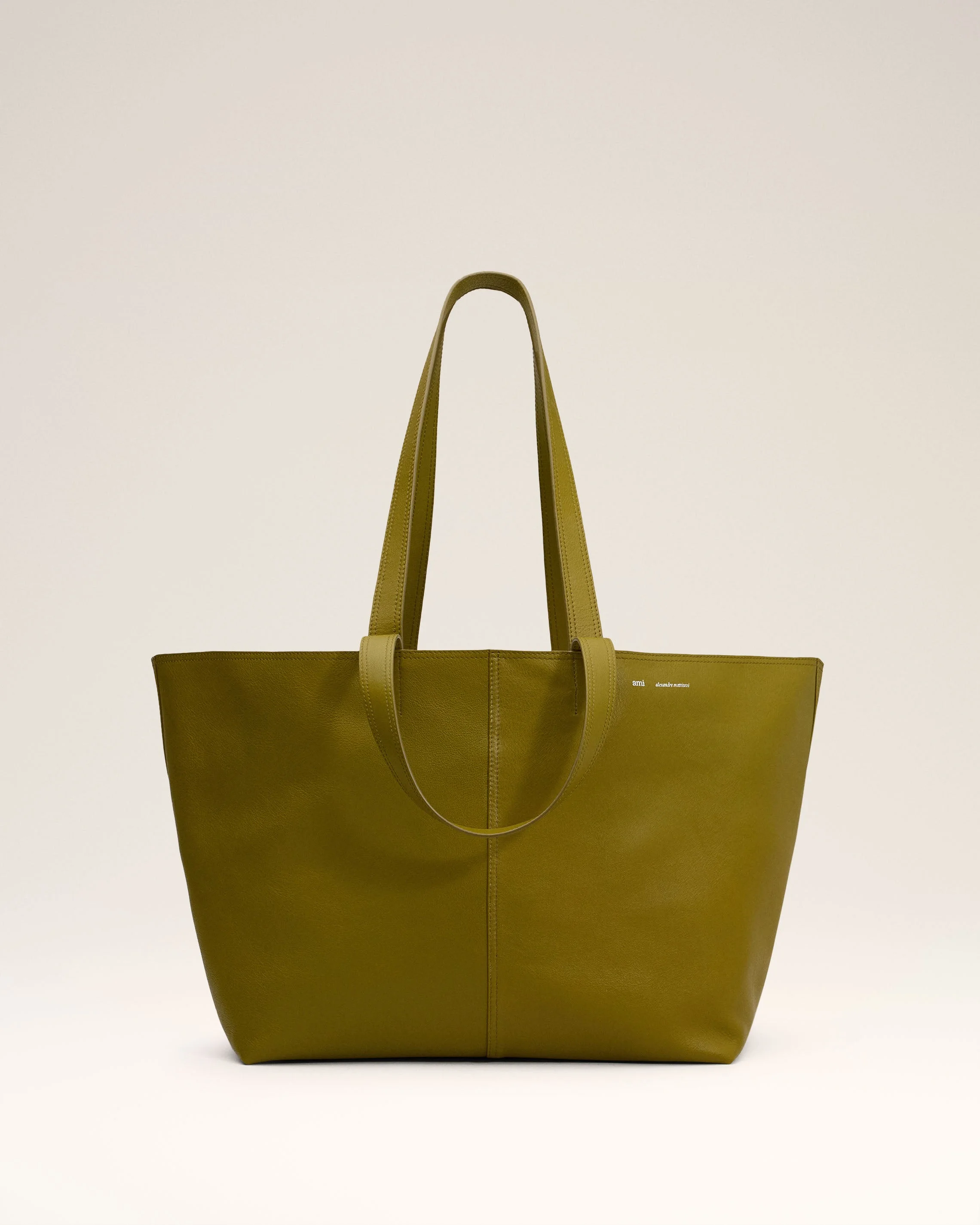 KHAKI LEATHER MIDI TOTE BAG - 1