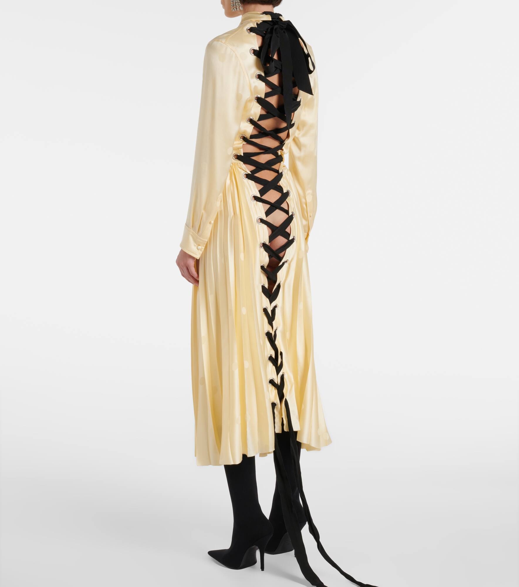 Bow-detail lace-up silk midi dress - 3