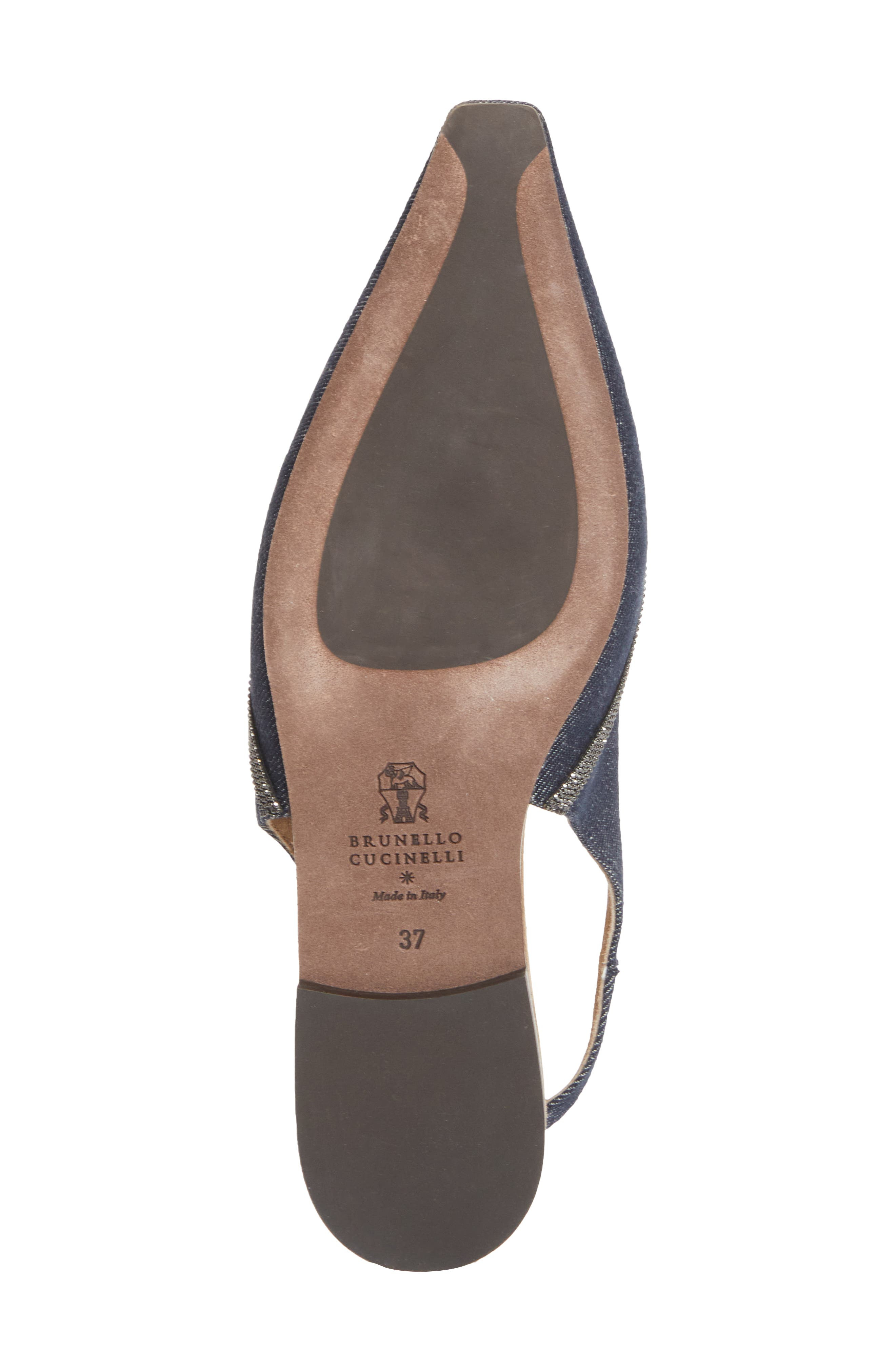Brunello Cucinelli Monili Pointed Toe Slingback Flat in C001 Denim Blue at Nordstrom - 6
