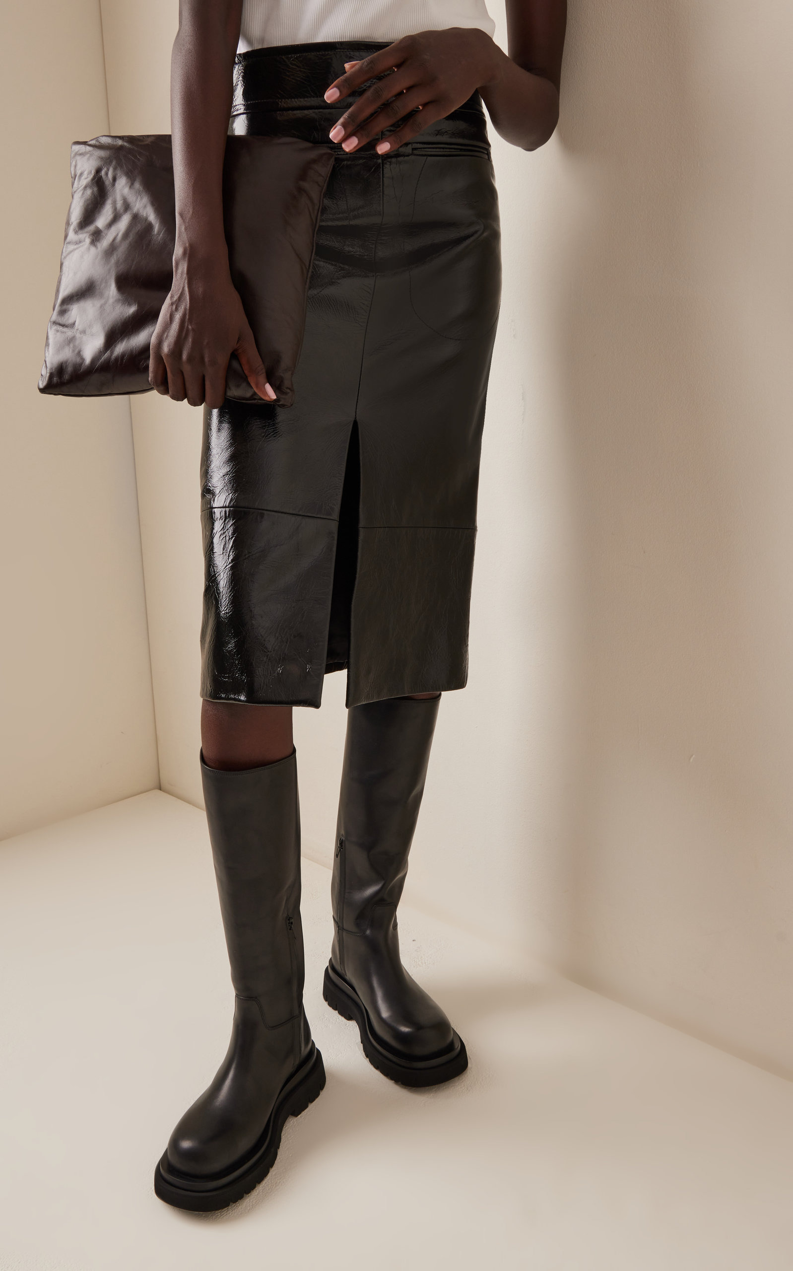 Lug-Sole Leather Knee Boots black - 3