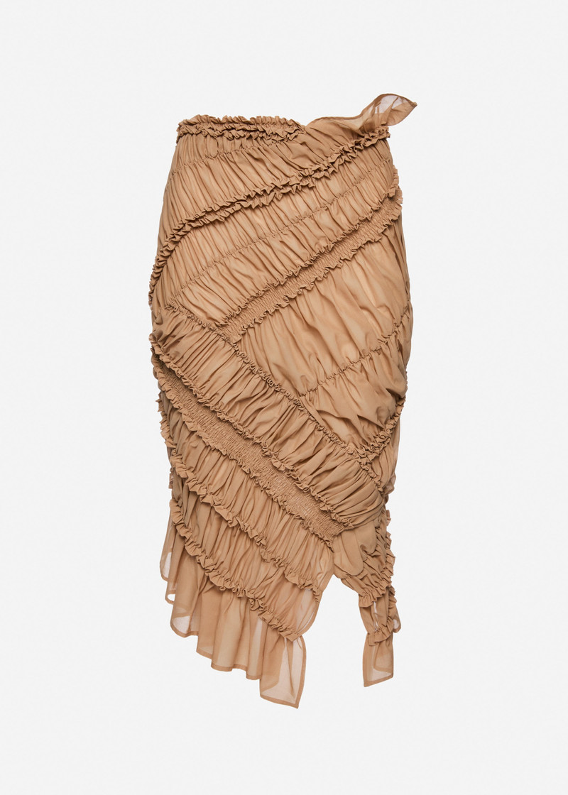 Asymmetric ruched midi skirt in nude 1