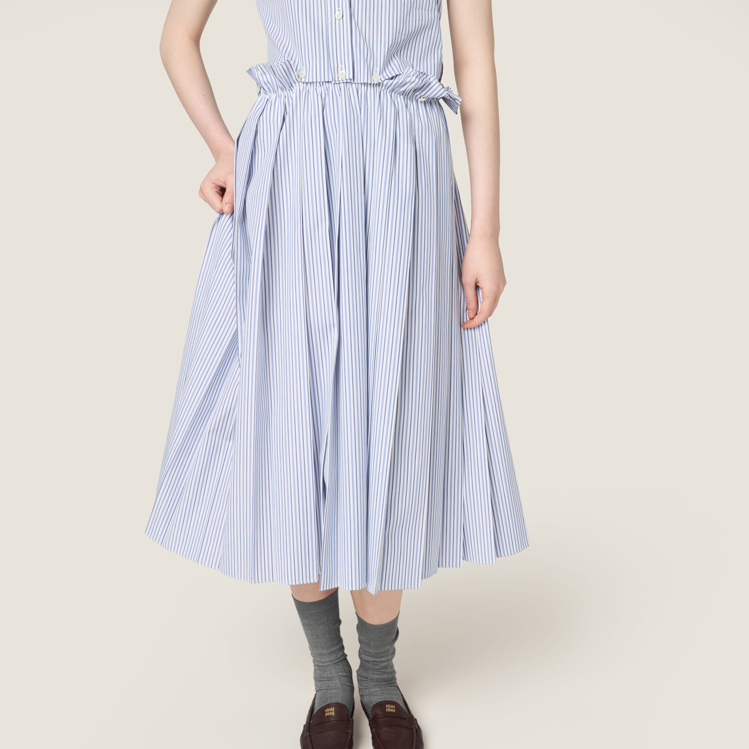 Pleated striped poplin midi-dress - 6