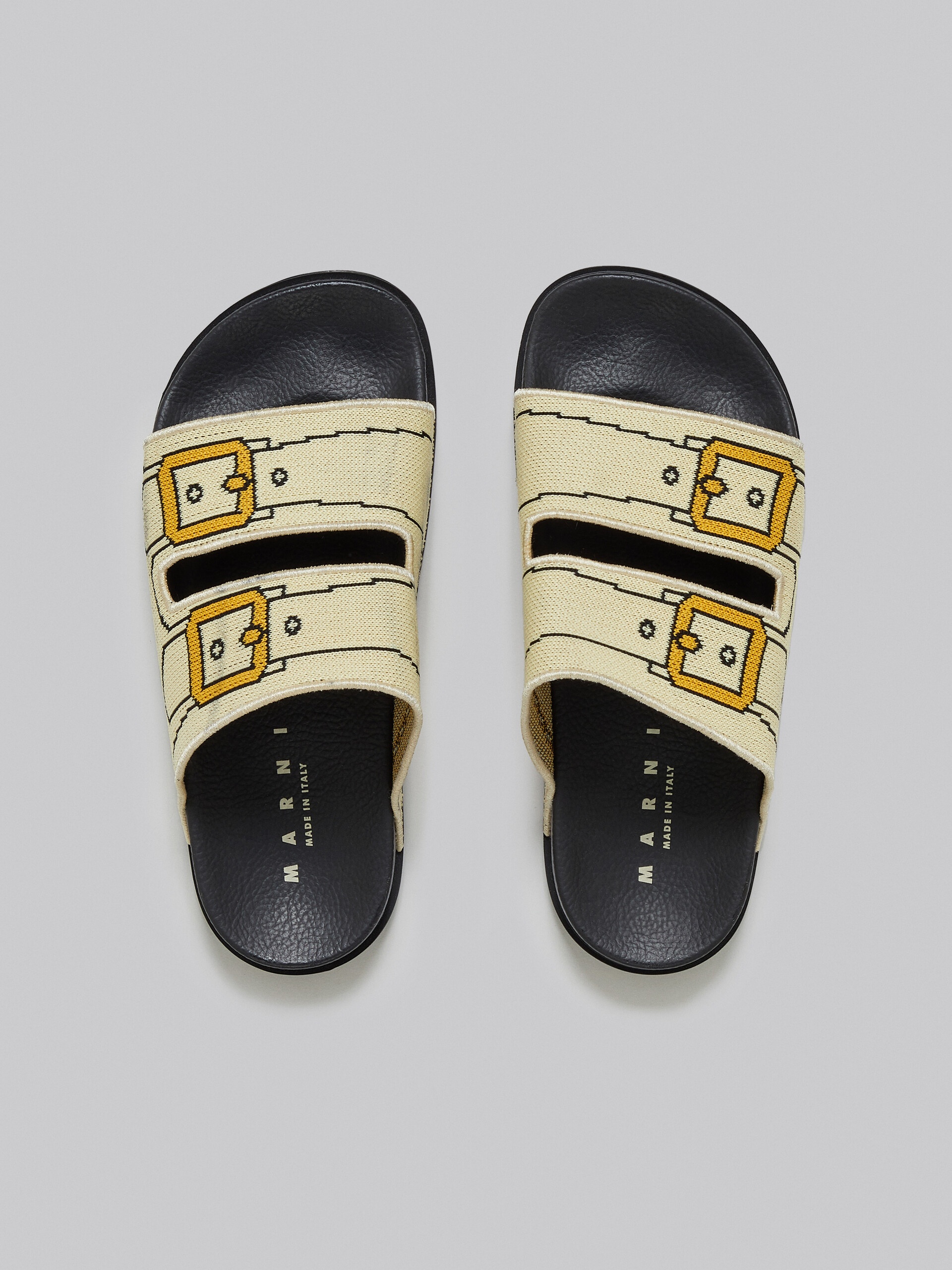 ECRU AND GOLD TROMPE L'OEIL JACQUARD TWO-STRAP SLIDE - 4