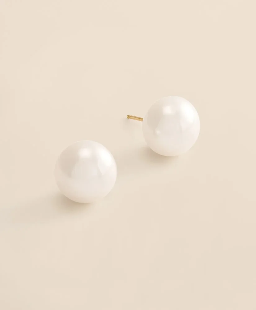14k Gold Pearl Stud Earrings - 1
