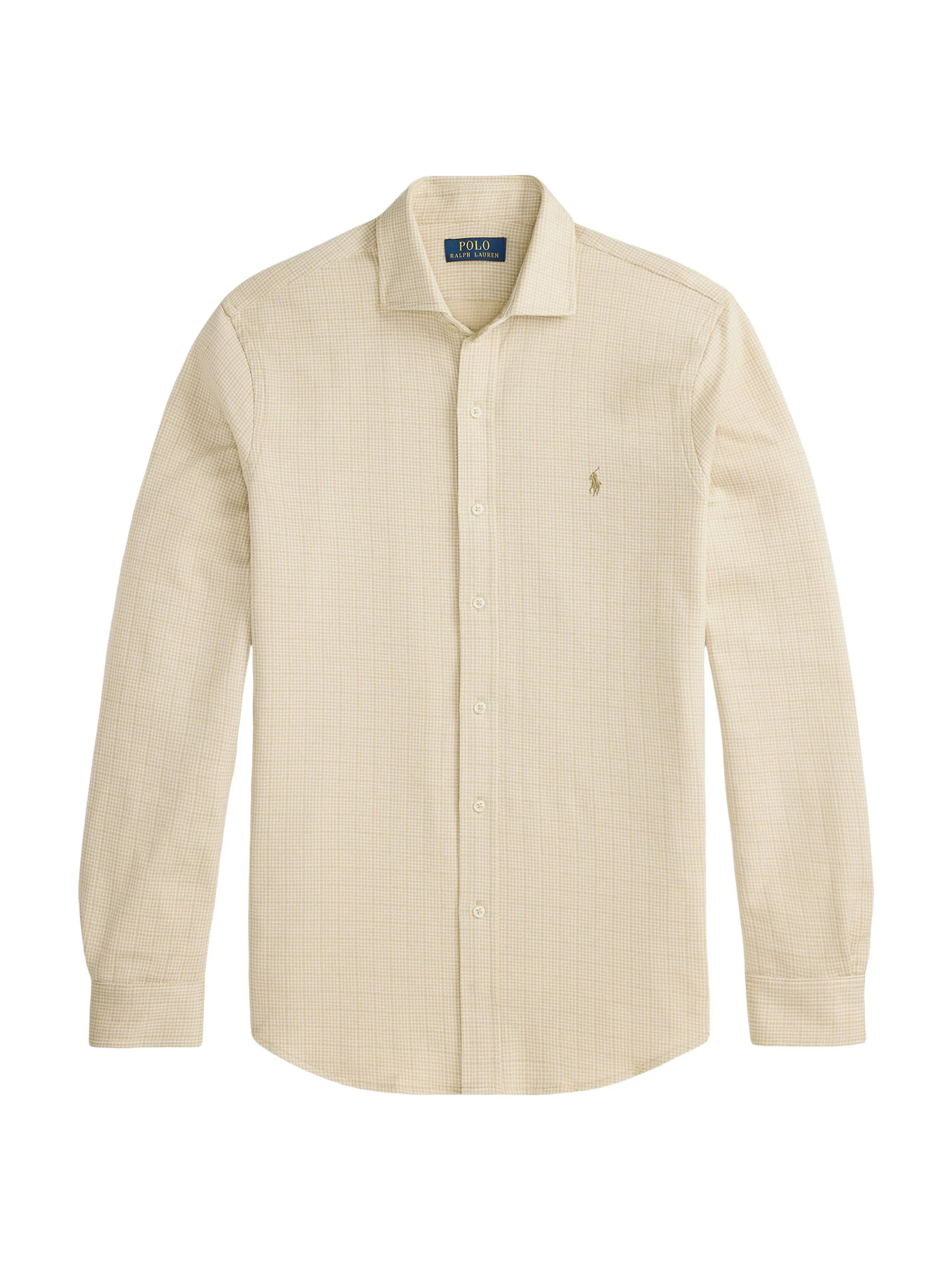 Men's Checked Cotton Logo Sport Shirt - Glen Plaid Sand Dune White - 1