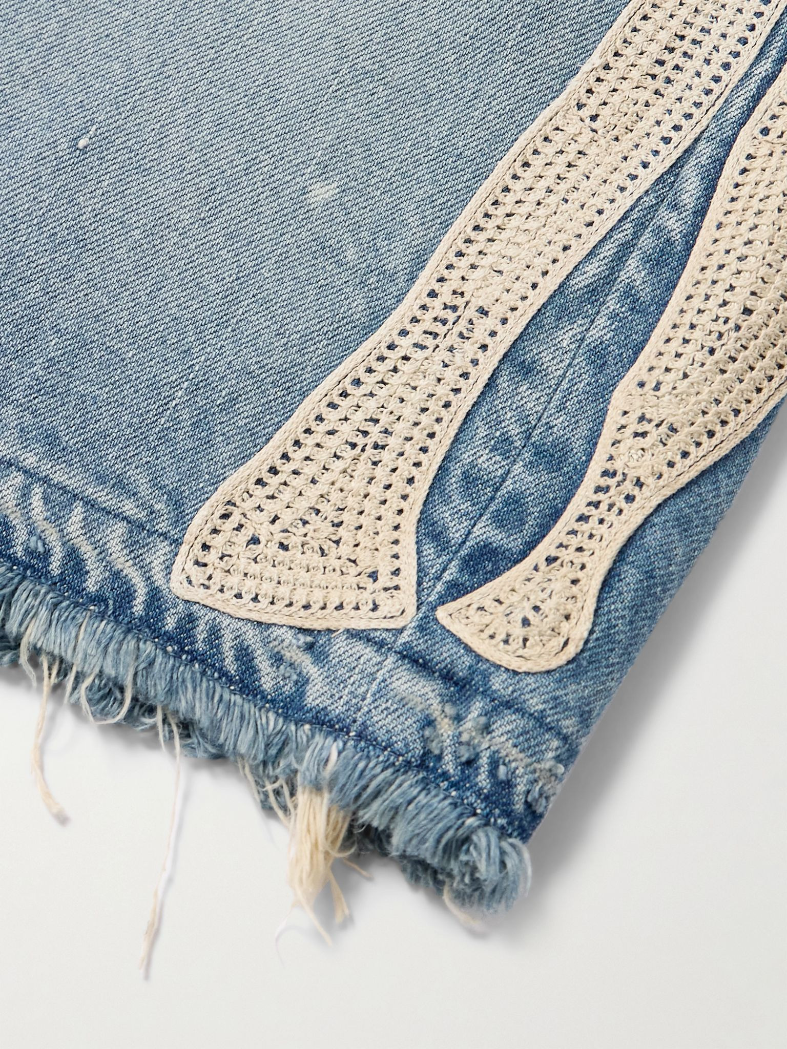 Straight-Leg Appliquéd Distressed Denim Shorts Blue - 5