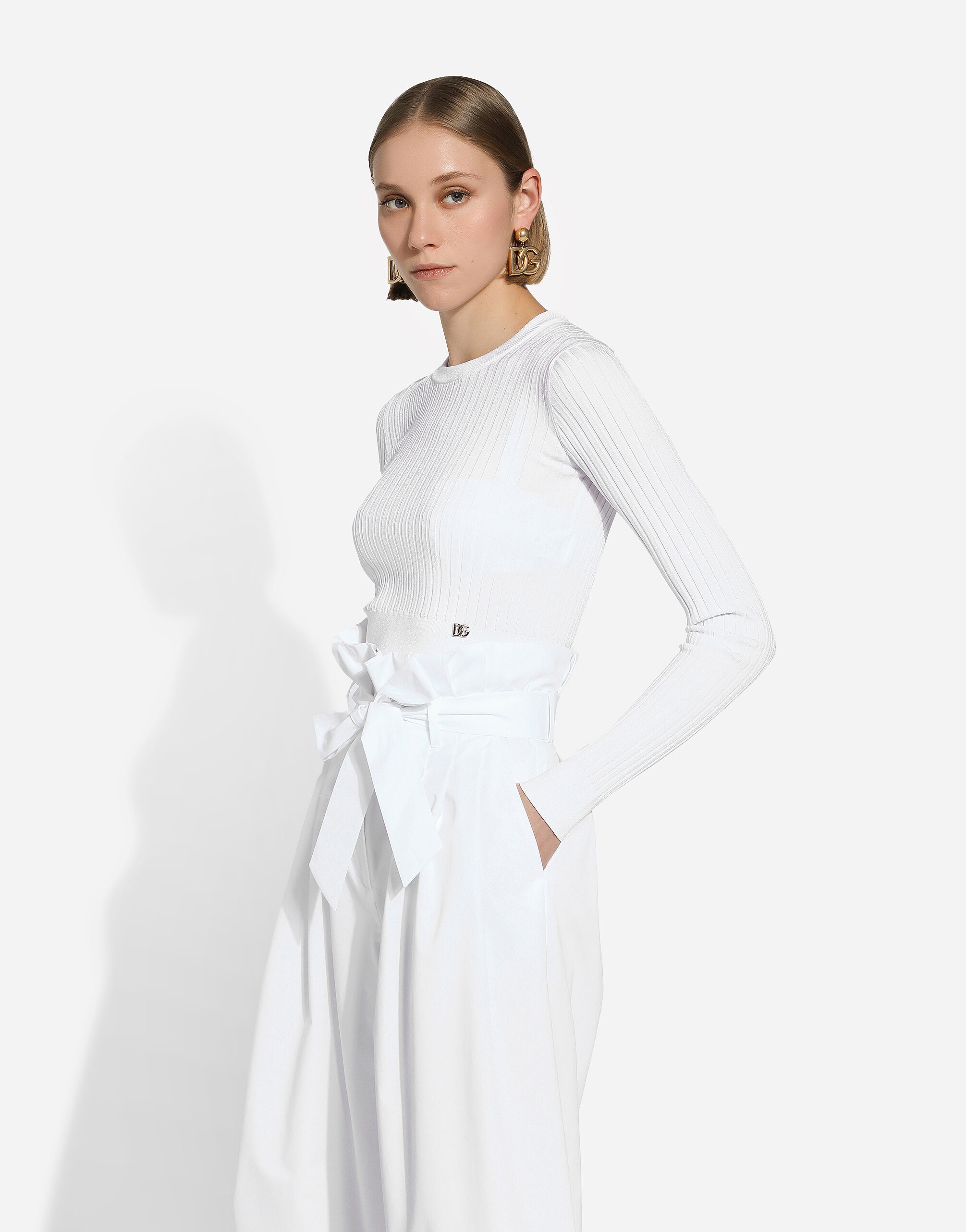 Ribbed viscose sweater with metal DG logo pin - 4