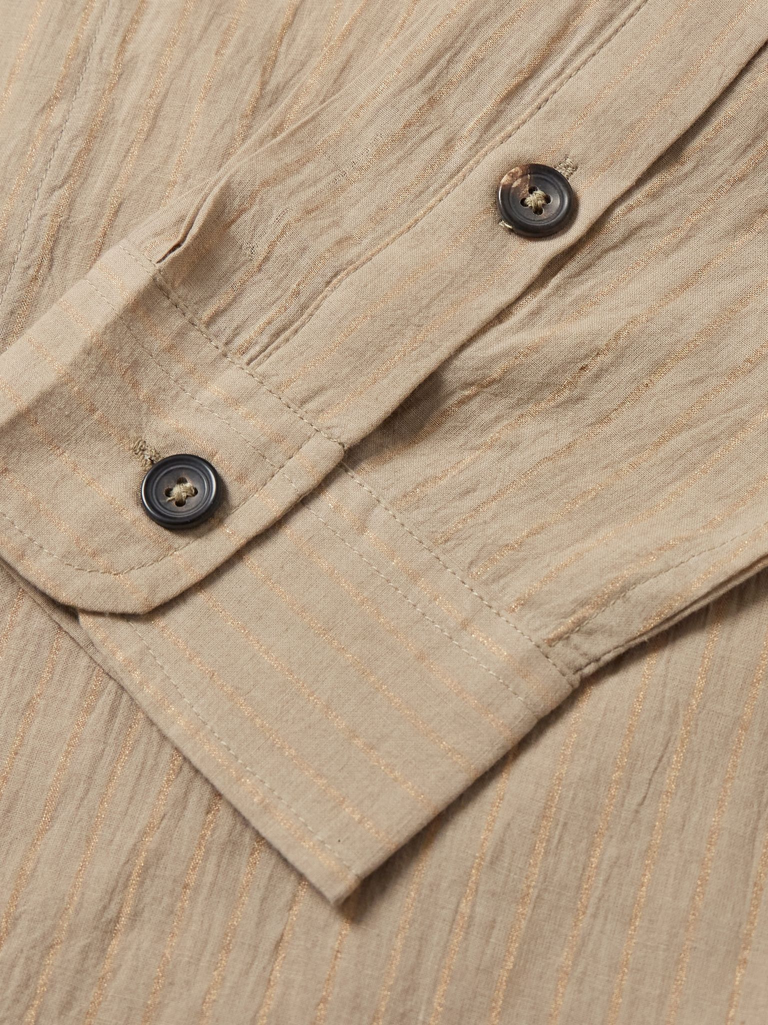 Striped Metallic Cotton-Jacquard Shirt Beige - 5