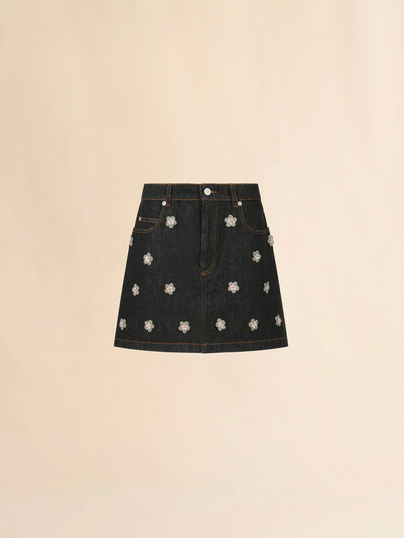 BLACK DENIM SKIRT WITH DAISY APPLIQUÉS 1