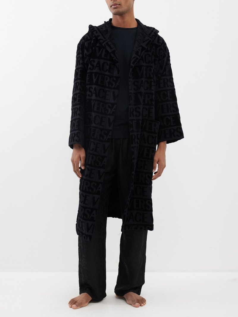 Logo-jacquard cotton-terry bathrobe - 2