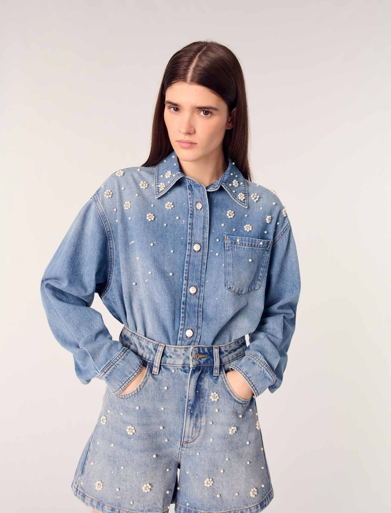 Denim shorts with embroidered beads 5