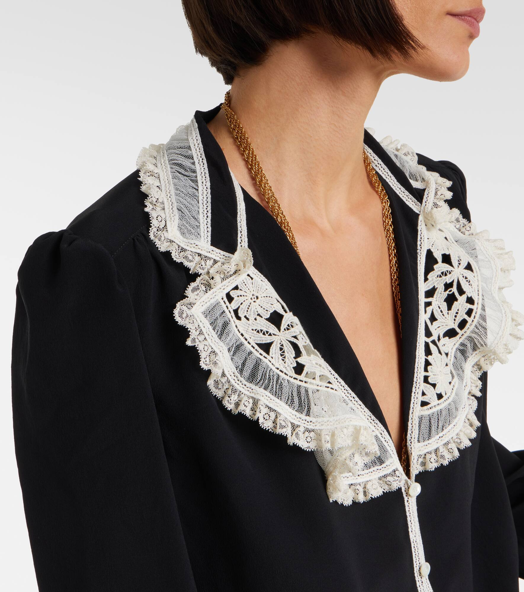 Lace-trimmed silk crêpe de chine blouse - 4