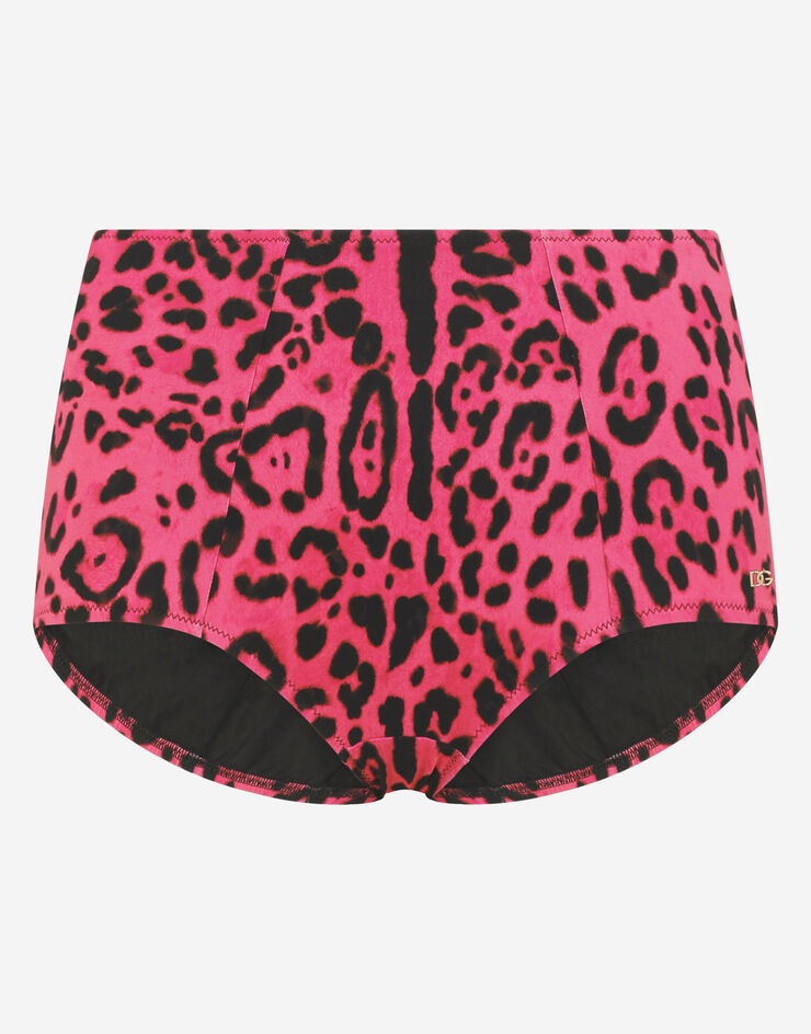 High-waisted bikini bottoms with neon leopard print - 1