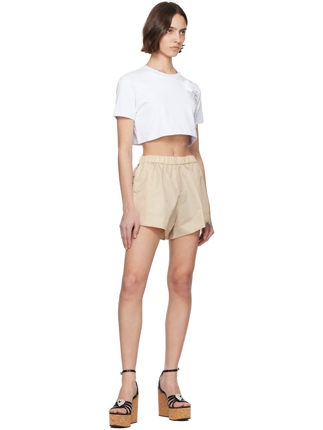 White Crystal Rosette Cropped T-shirt - 4