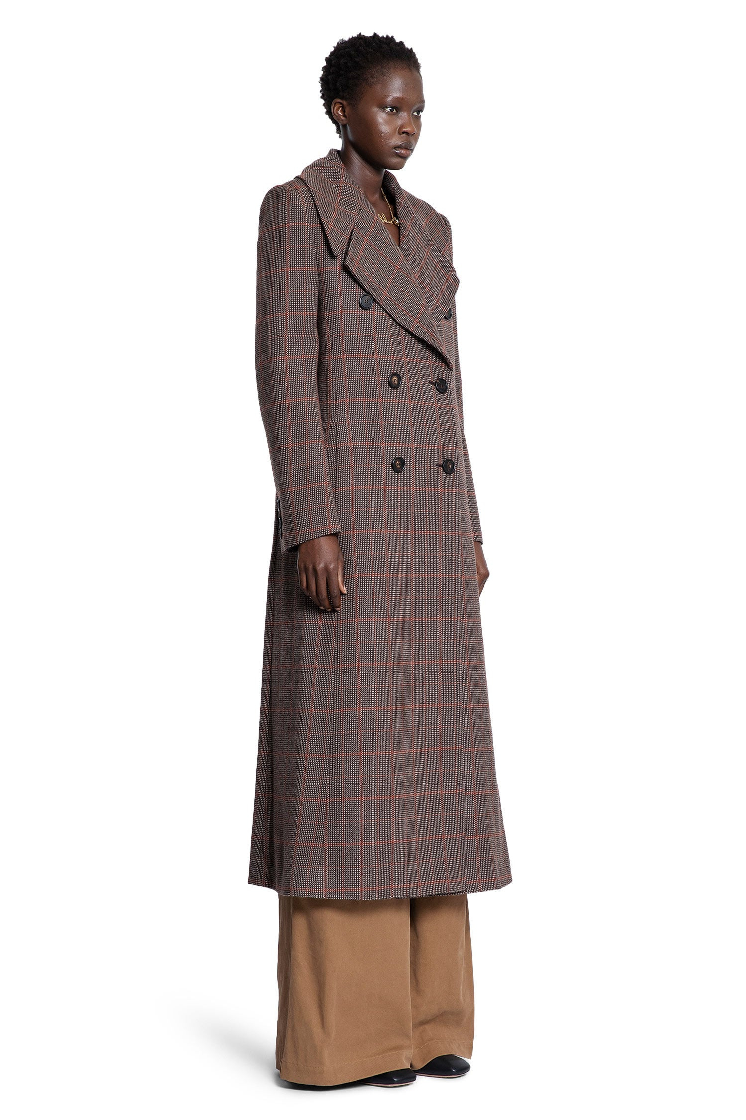 Long-Double-Breasted-Coat-In-Check-Wool - 3