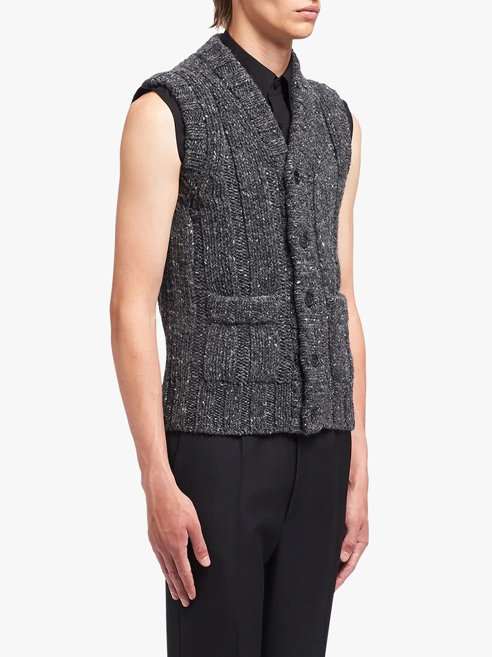 V-neck tweed knitted vest - 3