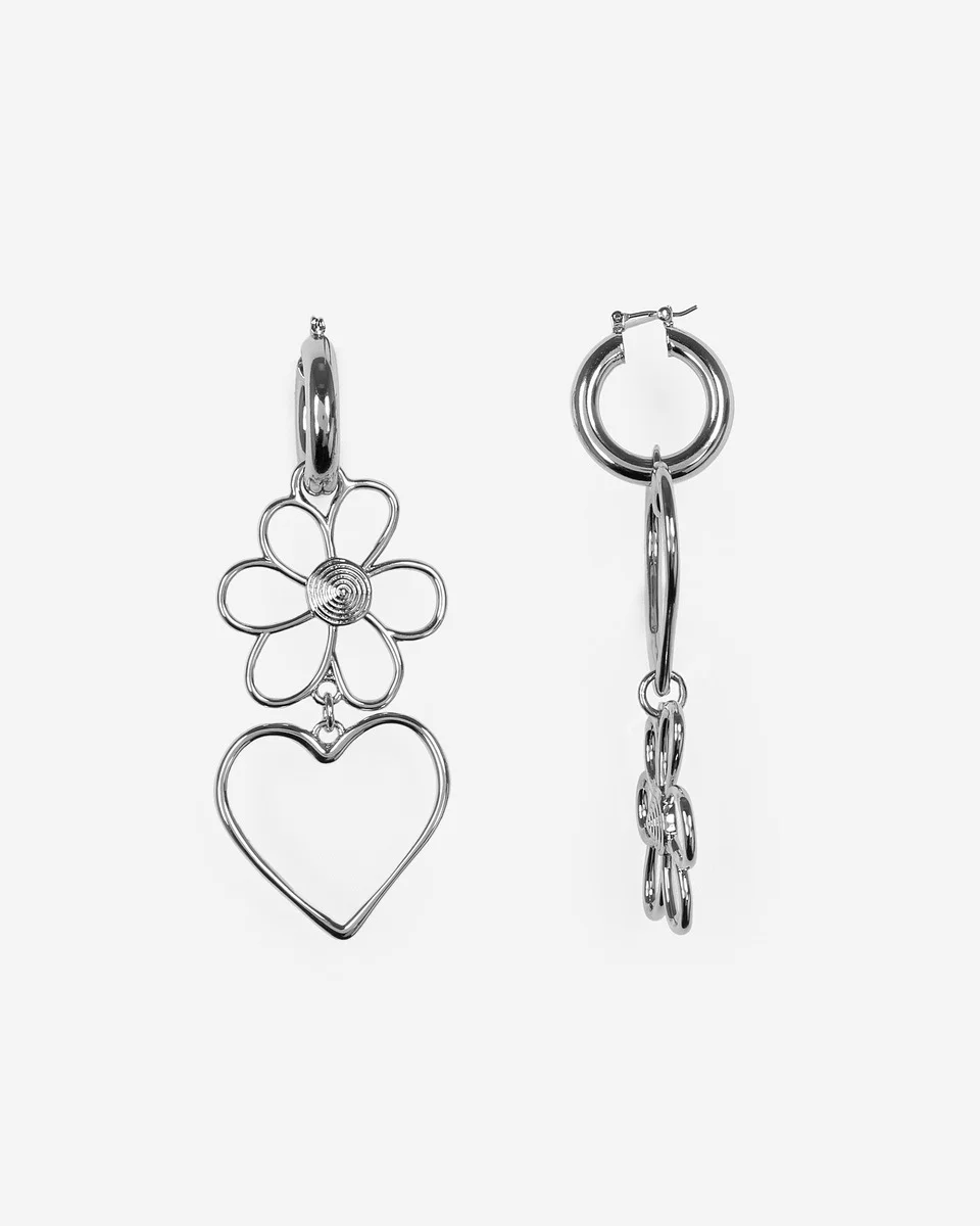 SILVER HEART AND FLOWER EARRINGS - 1