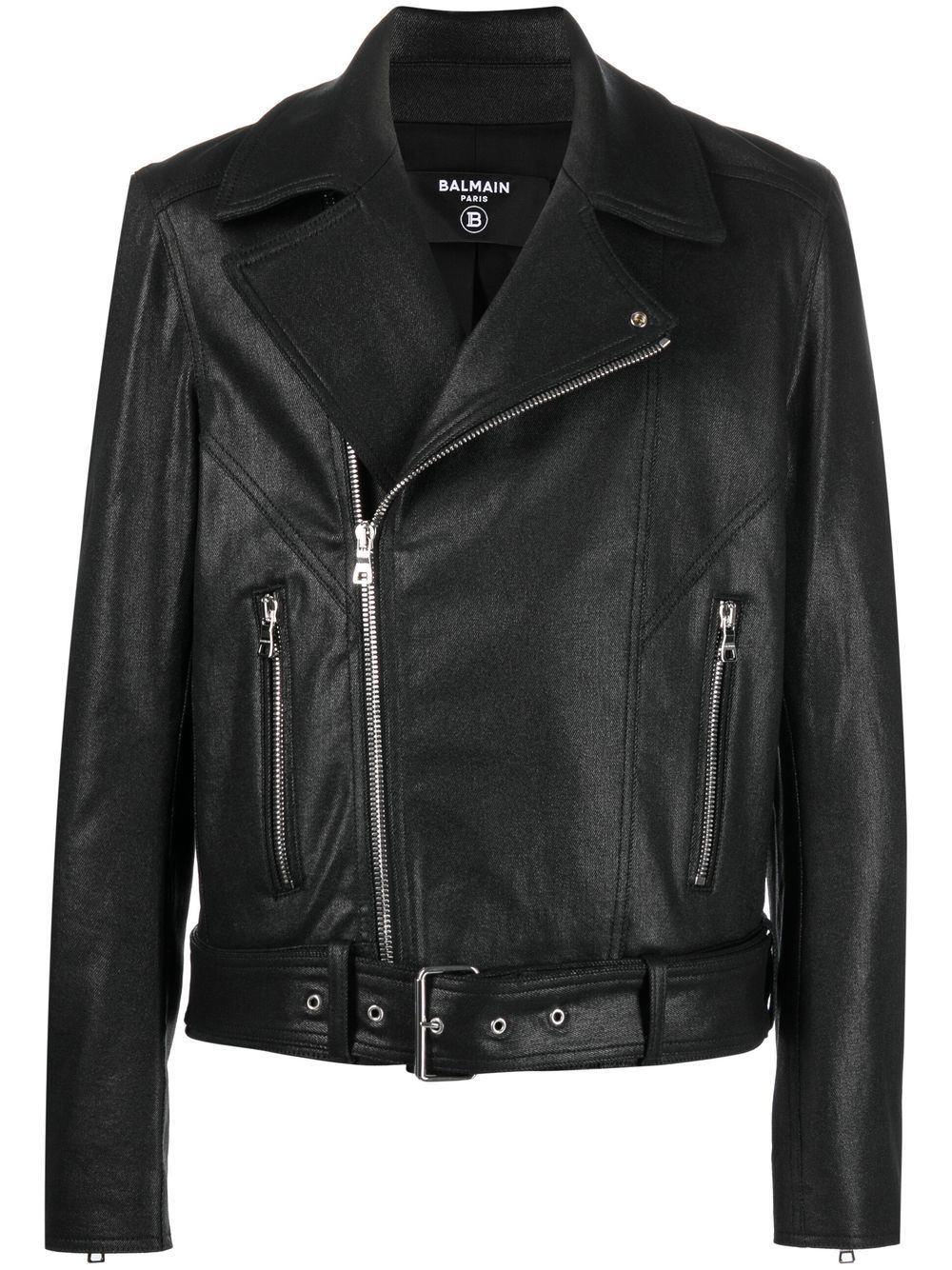 coated denim biker jacket - 1