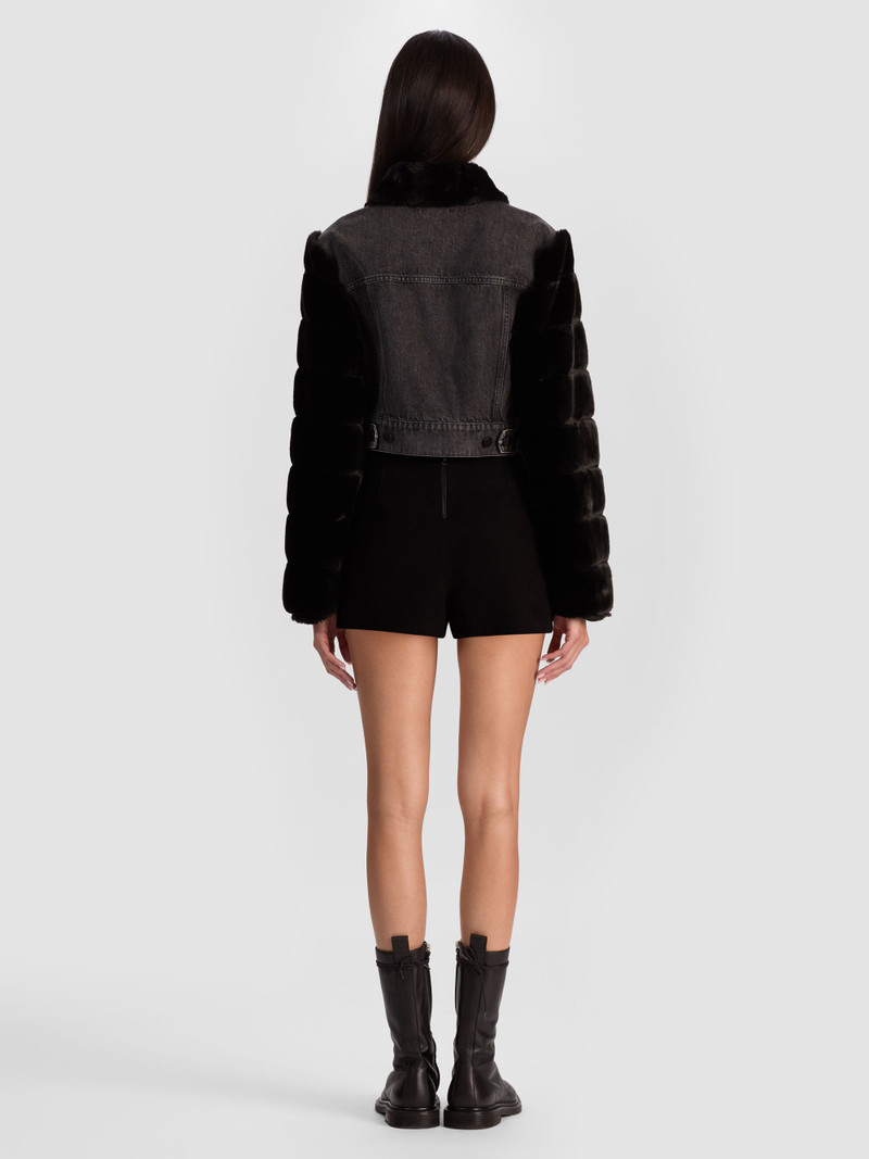 Alice + Olivia JEFF FAUX FUR DENIM JACKET outlook