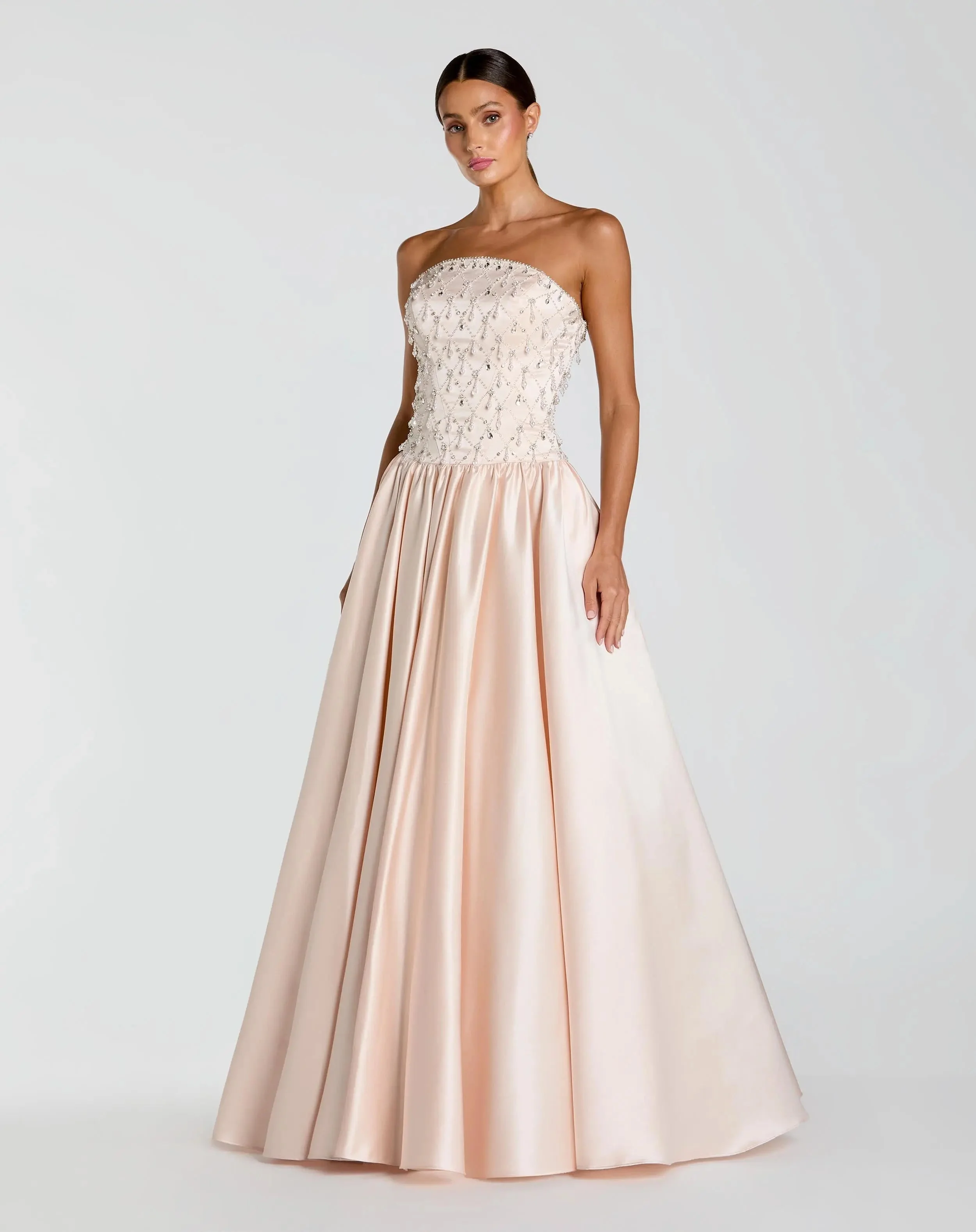 Light Pink Embellished Strapless Ball Gown - 1