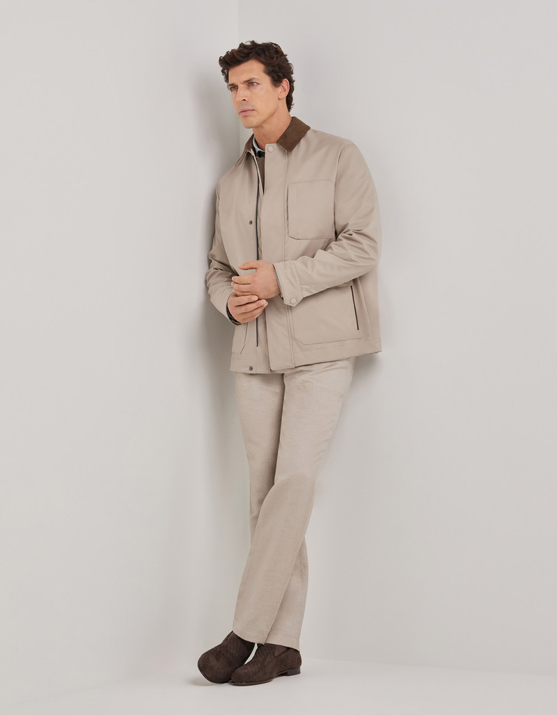CARAMEL MIXED-MATERIAL ULTRALIGHT SUEDE BOMBER JACKET WITH KNIT INSERTS 77