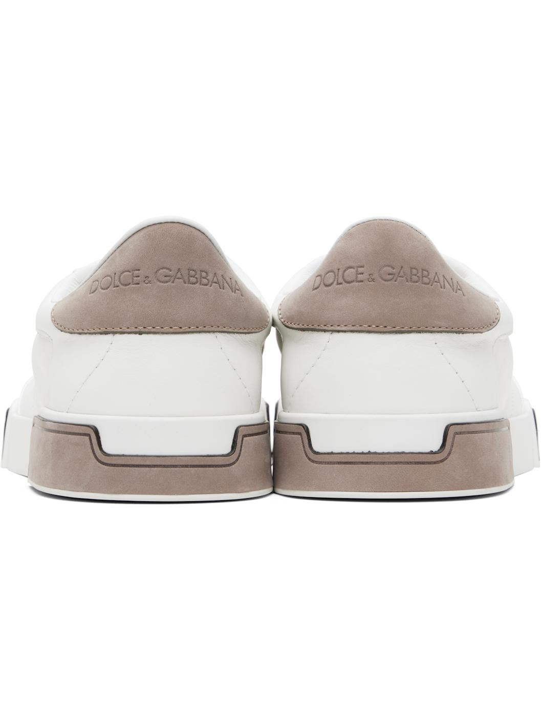 White & Taupe Calfskin Portofino Yacht Sneakers - 2