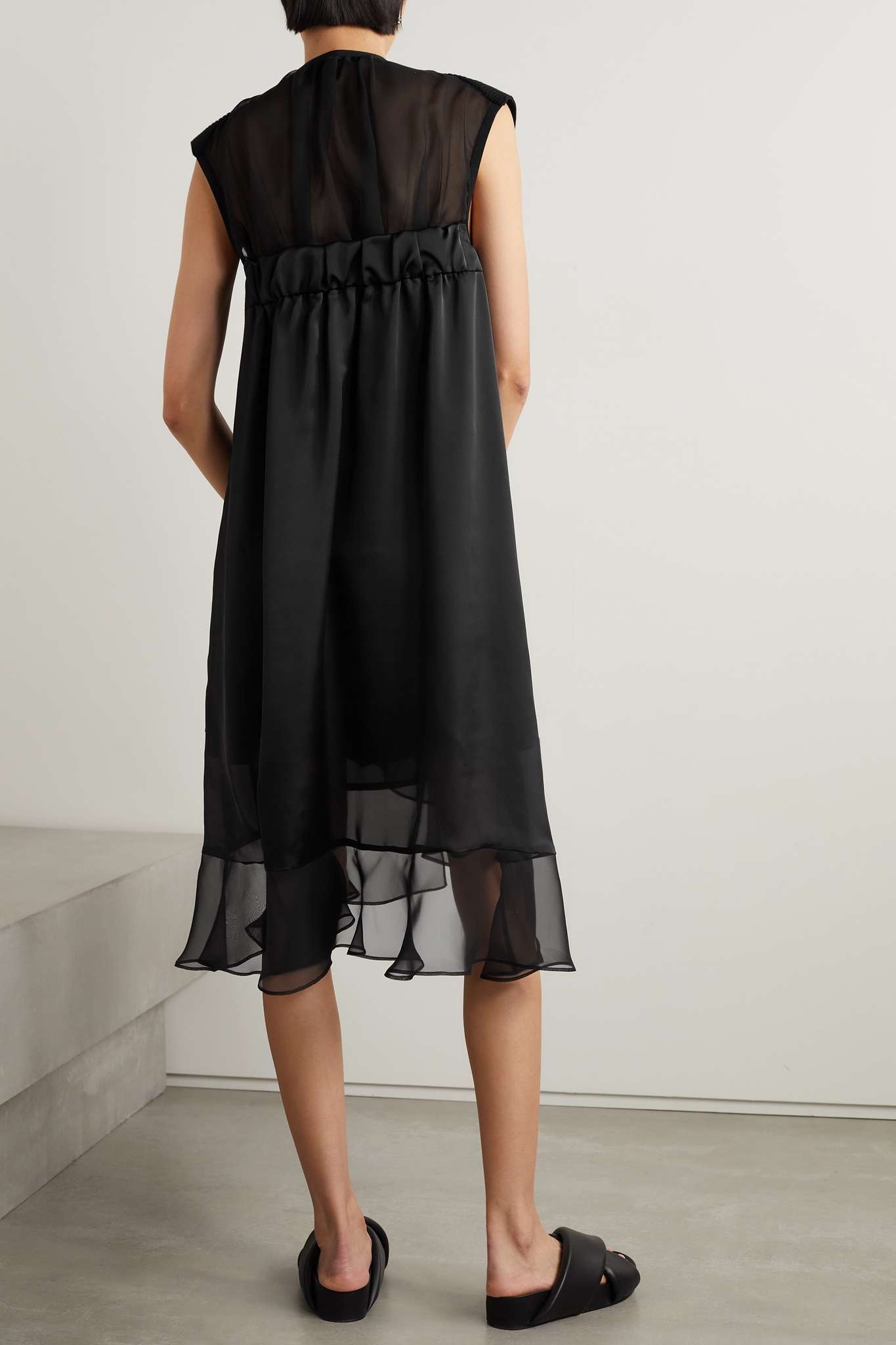 Ribbed cotton-blend, chiffon, satin and tulle midi dress - 3