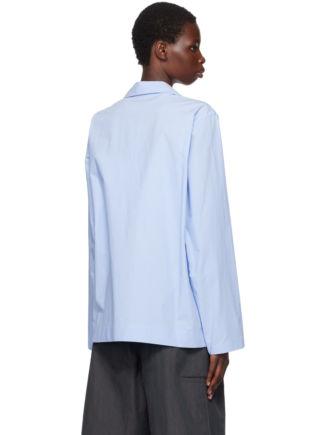 Blue Open Spread Collar Shirt - 3