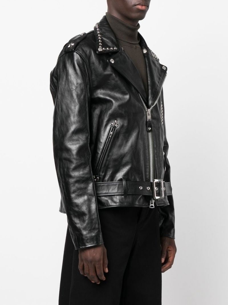 stud-embellished leather biker jacket - 3