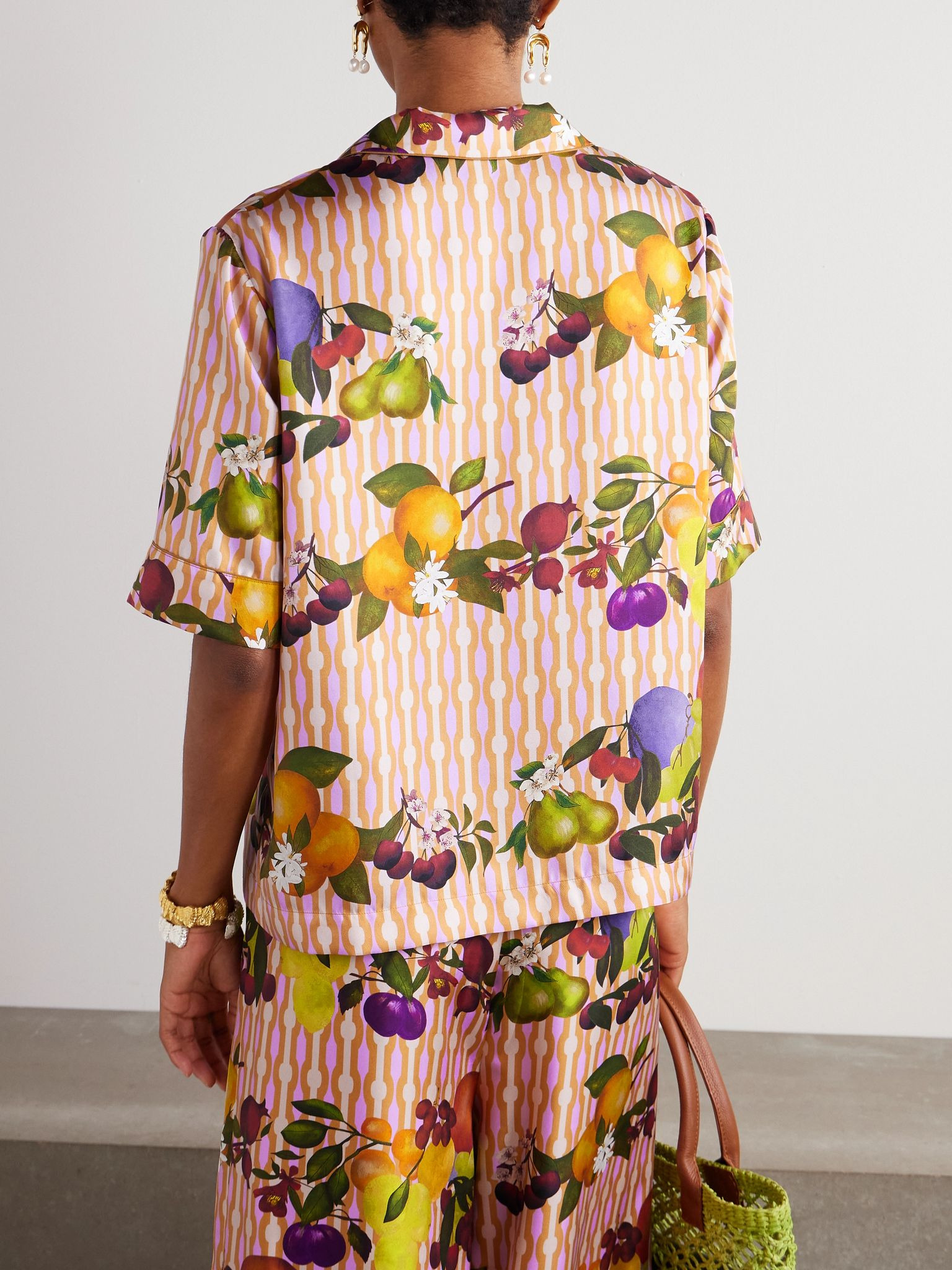 Cherry printed silk-twill shirt Multi - 3